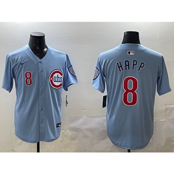 Mens Youths Kids Womens Ian Happ Stitched Blue Jersey